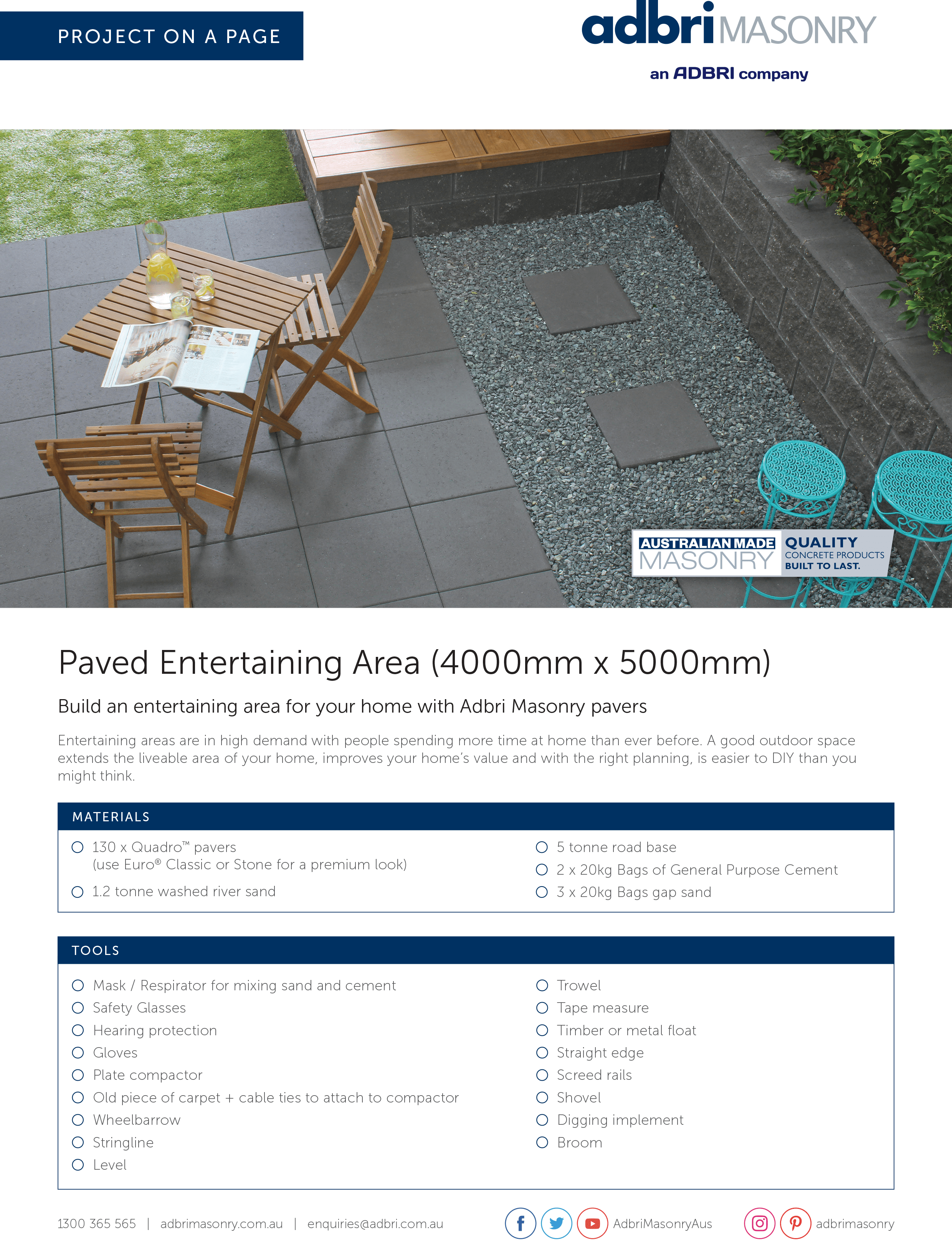 Paved Entertaining Area Project on a Page